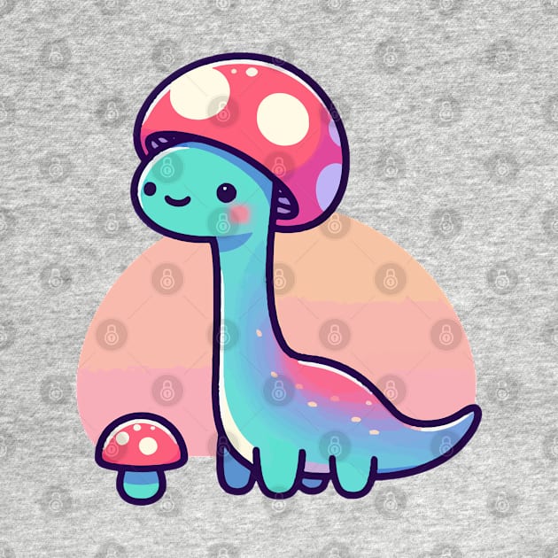 Kawaii simple Mushroom Hat Dinosaur Brontosaurus by TomFrontierArt